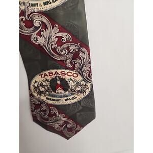 Men's Tabasco Novelty 100% Silk Hot Sauce Tie Olive Green and Red VGC